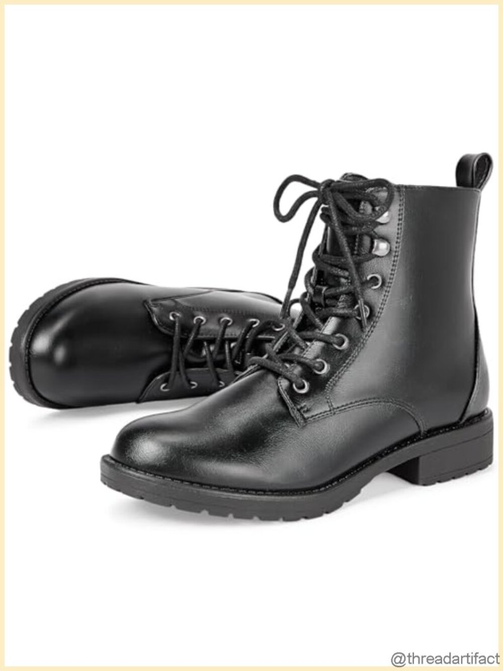 Lace-Up Combat Ankle Boots Faux Leather Side Zipper Booties